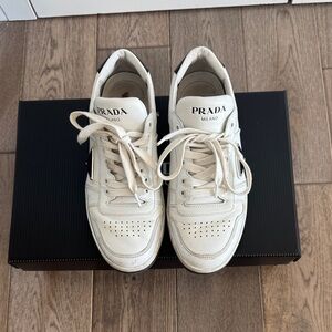 Prada Cream and Black Low-Top Leather Sneakers